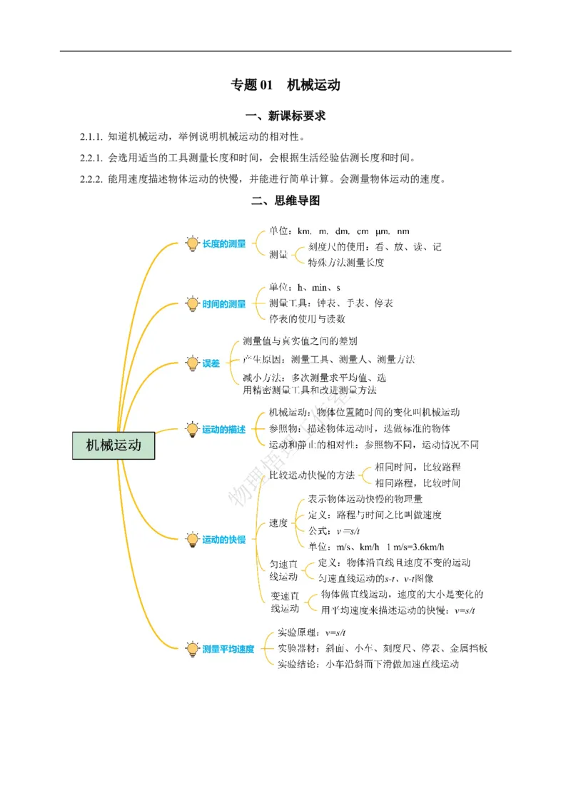 专题01机械运动（知识梳理典例练习）学生版）_8、物理总复习_2024年中考复习资料_一轮复习_更新2024年中考物理一轮复习精品资料_配套练习