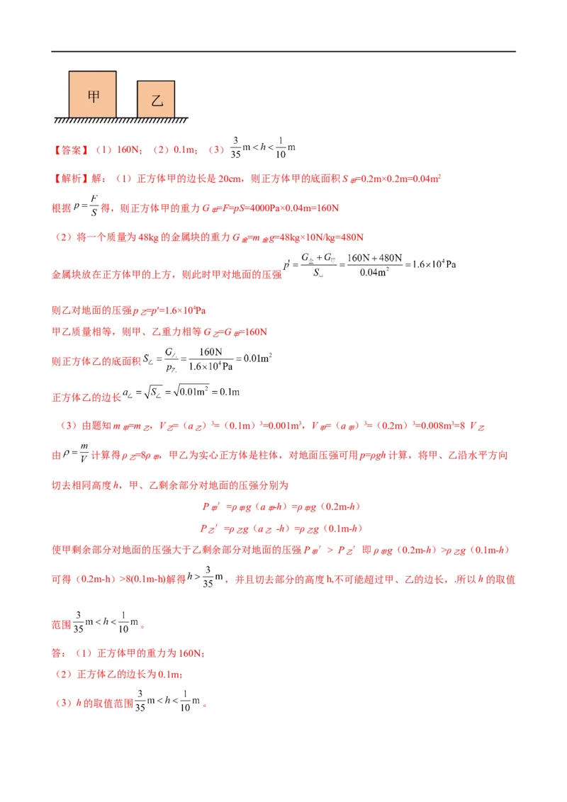 专题06压强之固体压强（解析版）_8、物理总复习_8.中考物理总复习_2023年中考复习资料_二轮复习_备战2023年中考物理二轮四大模块针对集训（全国通用）_模块一力学
