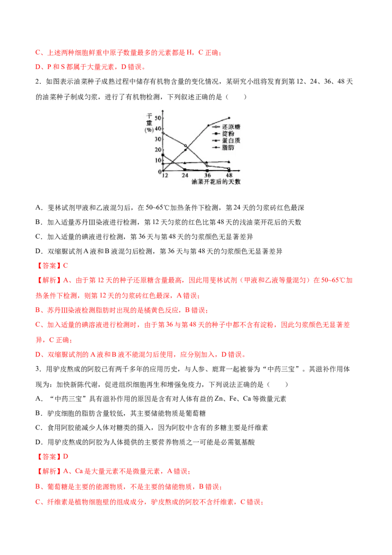 专题01细胞的结构与分子组成-2021年高考真题和模拟题生物分项汇编（解析版）_新高考复习资料_2022年新高考复习资料_2021年高考真题和模拟题生物分项汇编7.30更新