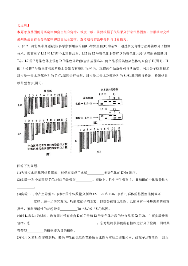 专题07基因的分离定律-2021年高考生物真题与模拟题分类训练（教师版含解析）_新高考复习资料_2023年新高考复习资料_一轮复习_2023年新高考大一轮复习讲义