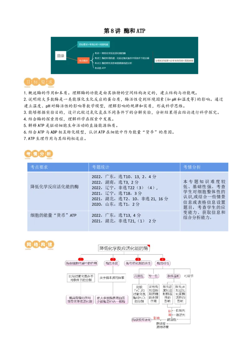 第8讲酶和ATP（讲义）（教师版）_2024年新高考资料_1.2024一轮复习_2024年高考生物一轮复习讲练测（新教材新高考）_第8讲+酶和ATP（讲义）-2024年高考生物一轮复习讲练测（新教材新高考）