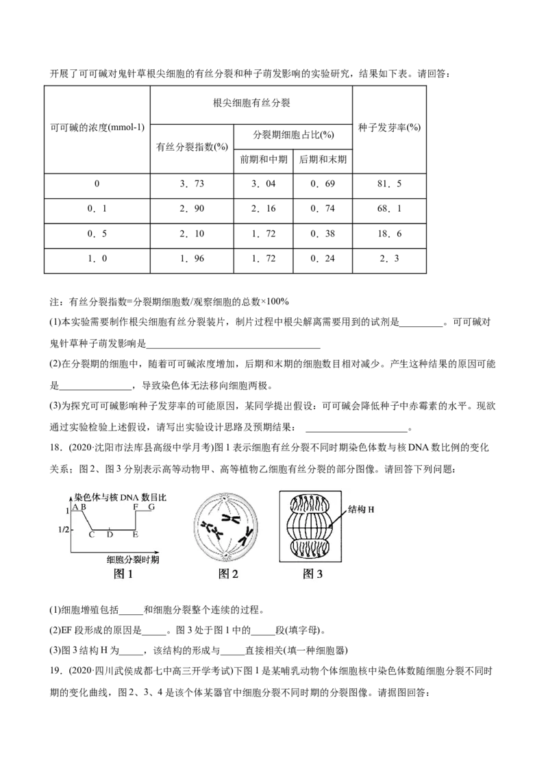 专题04有丝分裂和减数分裂-2021年高考生物真题与模拟题分类训练（学生版）_新高考复习资料_2023年新高考复习资料_一轮复习_2023年新高考大一轮复习讲义