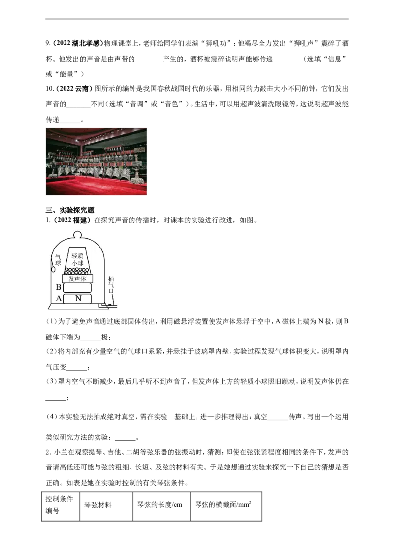 专题01声现象问题（原卷版）_8、物理总复习_8.中考物理总复习_2023年中考复习资料_二轮复习_2023年二轮复习小微专题精准练助力中考物理四点问题大突破（通用版）