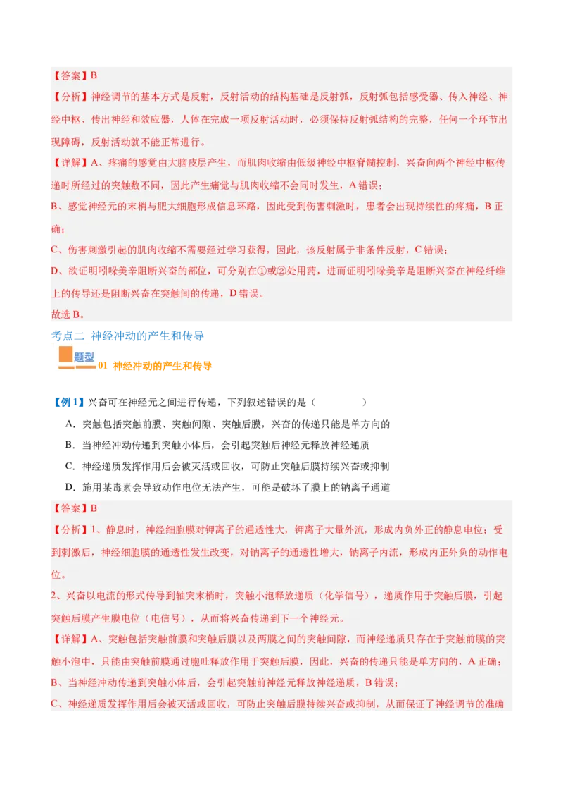 专题12神经调节（6大题型）（解析版）_2025年新高考资料_一轮复习_备战2025年高考生物一轮复习题型全覆盖（新高考通用）