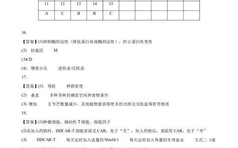 黄金卷03（参考答案）-赢在高考&middot;黄金8卷备战2024年高考生物模拟卷（重庆专用）_2024年新高考资料_4.2024高考模拟预测试卷