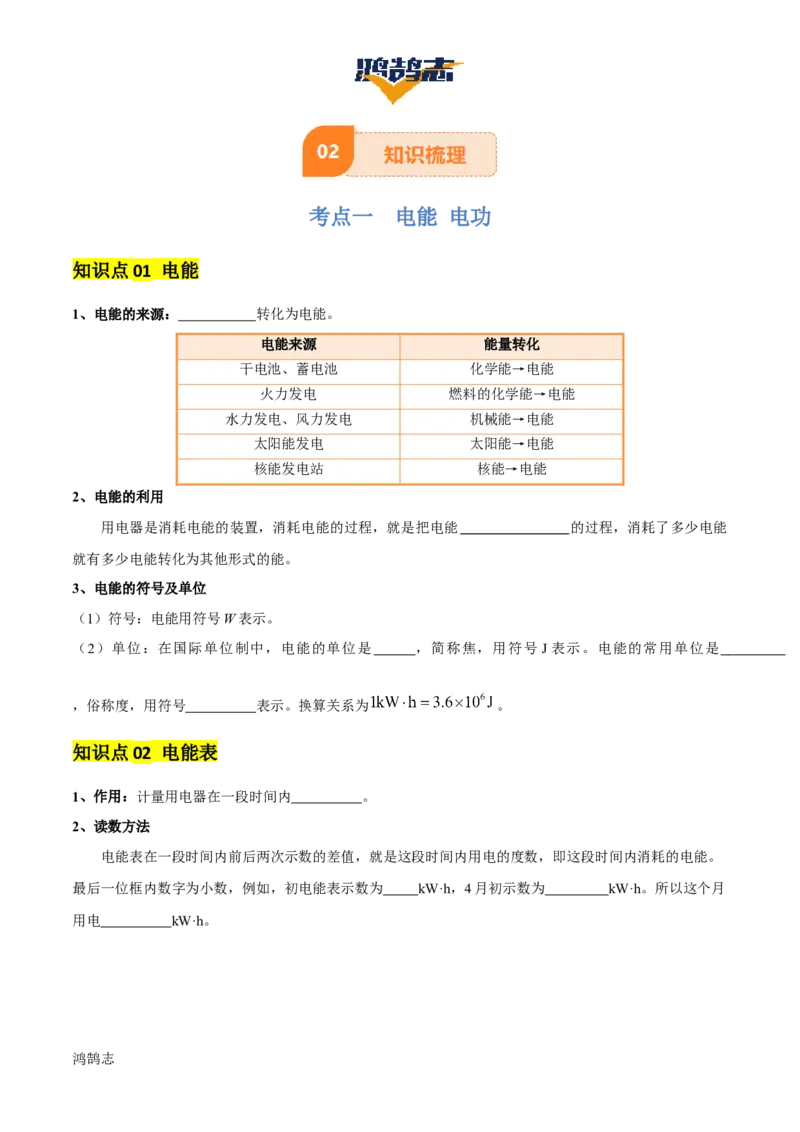 专题16电功率（4大模块知识清单+5个易混易错+6种方法技巧+典例真题精析）（原卷版）_8、物理总复习_物理一轮复习