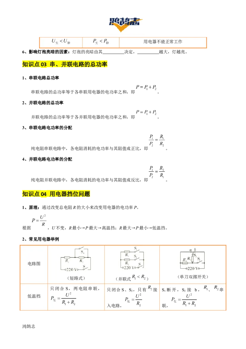 专题16电功率（4大模块知识清单+5个易混易错+6种方法技巧+典例真题精析）（原卷版）_8、物理总复习_物理一轮复习