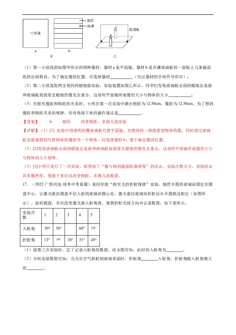 专题4光现象光现象章末综合训练（教师版）_8、物理总复习_8.中考物理总复习_2024年中考复习资料_专项复习资料_完三年（2021&mdash;2023）中考真题分项精编（全国通用）