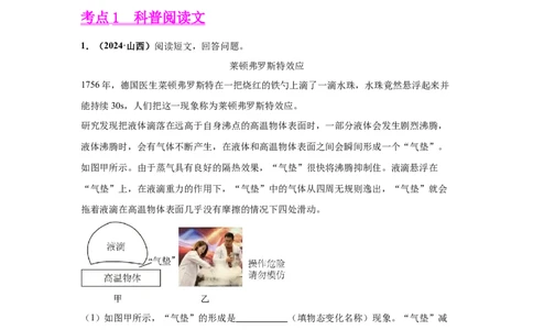 专题19科普阅读文、开放性试题（解析版）_初物_八年级上下册+九年级全一册物理_八年级物理上册_全套教学资源_课件教案2_中考真题_3.2024年全国中考真题分类汇编