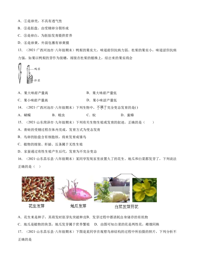 01生物的生殖和发育B卷（原卷版）_初中全科电子版试卷练习试题_生物_生物8下练习_人教生物8年级下单元试卷38份_第3套八年级生物下册单元试卷（人教版）06份