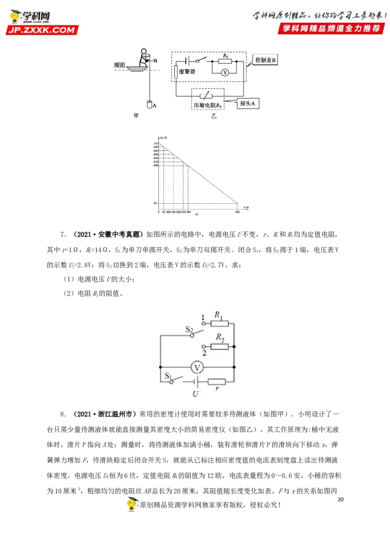 专题13欧姆定律及其应用（原卷版）_8、物理总复习_8.中考物理总复习_2022年中考复习资料_三年（2019-2021）中考真题物理分项汇编（全国通用）
