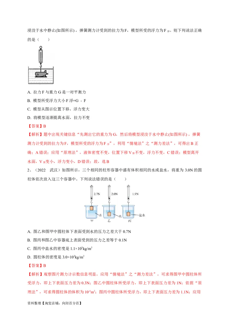 专题16巧用阿基米德原理解决浮力问题(解析版）_8、物理总复习_8.中考物理总复习_2023年中考复习资料_专项复习_解析版