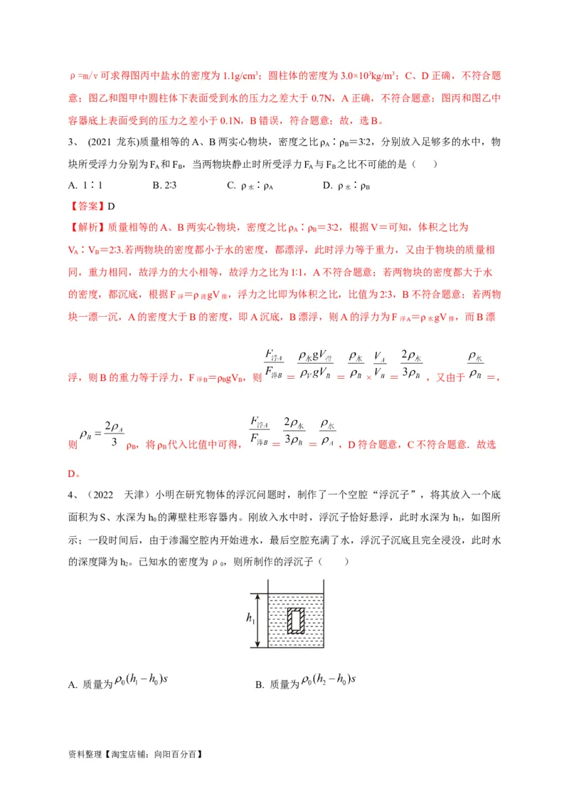 专题16巧用阿基米德原理解决浮力问题(解析版）_8、物理总复习_8.中考物理总复习_2023年中考复习资料_专项复习_解析版