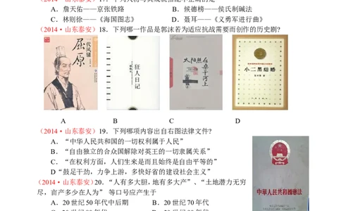 2014年泰安市中考历史试题及答案_山东历年中考真题_山东省历年中考真题2013~2024_初中历史历年真题（2013-2024）