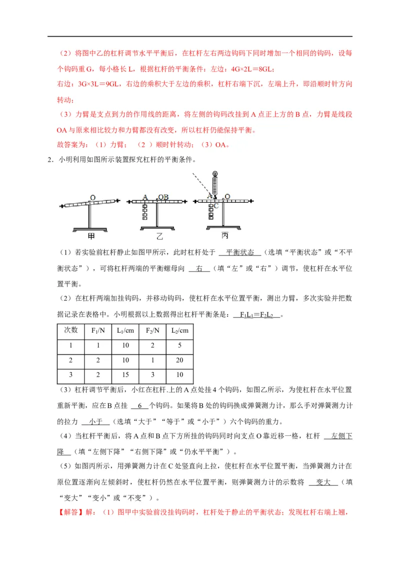 专题09杠杆平衡实验（解析版）_8、物理总复习_8.中考物理总复习_2023年中考复习资料_二轮复习_2023年中考物理二轮题型专项复习（全国通用）