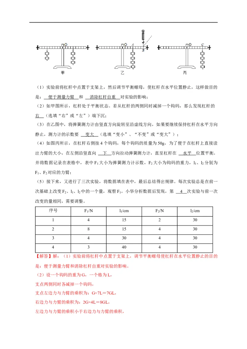 专题09杠杆平衡实验（解析版）_8、物理总复习_8.中考物理总复习_2023年中考复习资料_二轮复习_2023年中考物理二轮题型专项复习（全国通用）