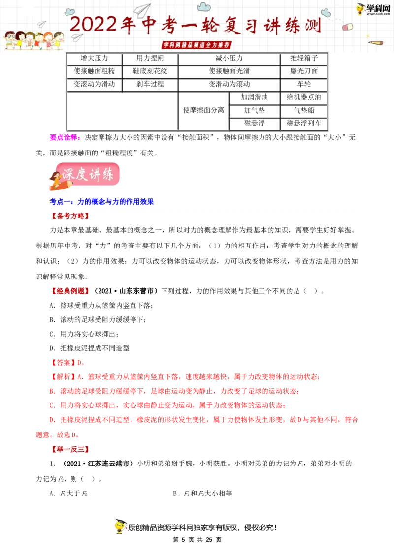 专题09力与三种性质的力（讲练）（解析版）-2022年中考一轮复习讲练测_8、物理总复习_8.中考物理总复习_2022年中考复习资料_2022年中考物理一轮复习讲练测264201163