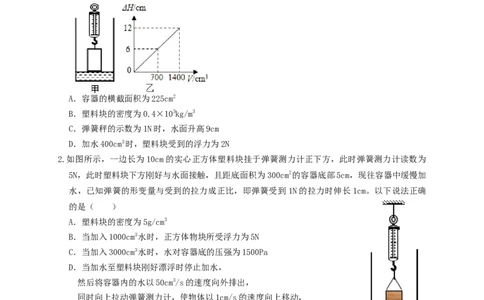 专题25浮力弹簧加水放水题型（知识点复习+例题讲解+过关练习）-备战2023年中考物理一轮复习考点帮（原卷版）_8、物理总复习_8.中考物理总复习_2023年中考复习资料_一轮复习