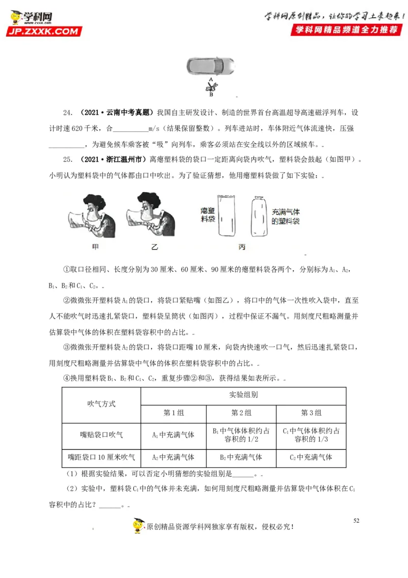 专题08压强（原卷版）_8、物理总复习_8.中考物理总复习_2022年中考复习资料_三年（2019-2021）中考真题物理分项汇编（全国通用）