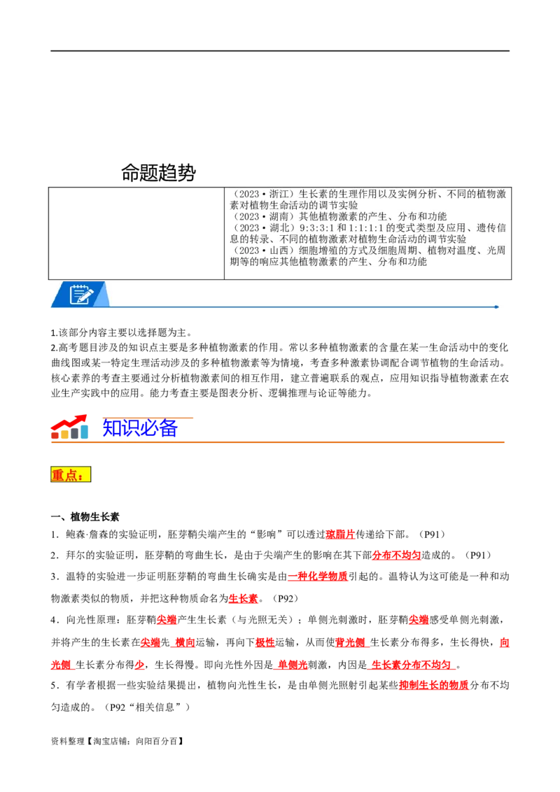 专题08植物生命活动调节（解析版）_新高考复习资料_2024年新高考复习资料_❤专项复习资料_2024年高考生物热点&middot;重点&middot;难点专练（新高考专用）_教师版（含答案解析）