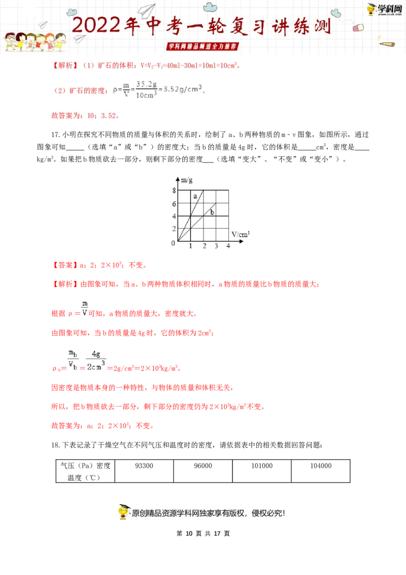 专题08质量与密度（测试）（解析版）-2022年中考一轮复习讲练测_8、物理总复习_8.中考物理总复习_2022年中考复习资料_2022年中考物理一轮复习讲练测264201163
