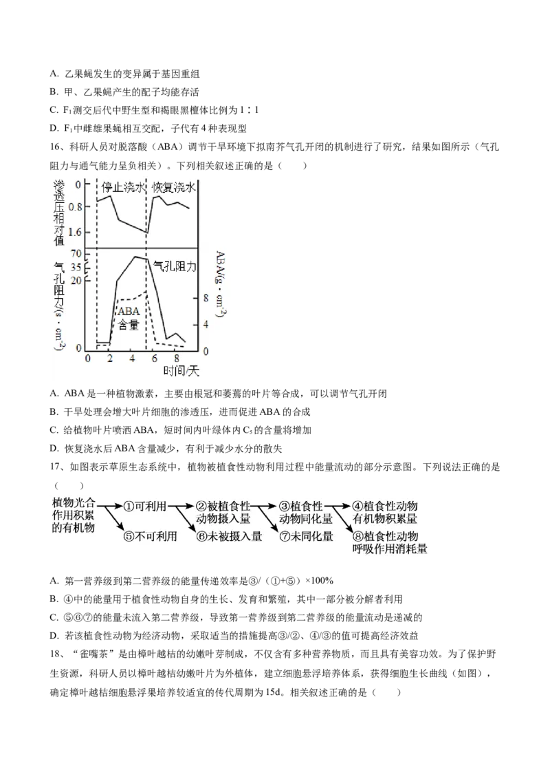 黄金卷04（考试版）-赢在高考&middot;黄金8卷备战2024年高考生物模拟卷（河北专用）_2024年新高考资料_4.2024高考模拟预测试卷