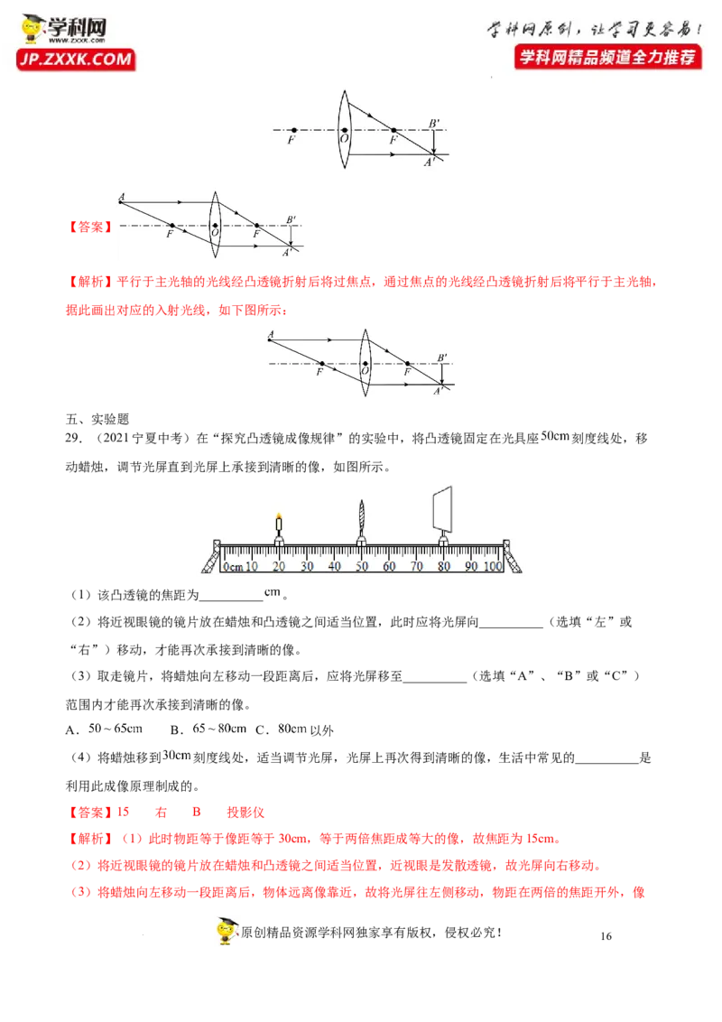 专题5透镜及其应用真题强化训练（解析版）_8、物理总复习_8.中考物理总复习_2022年中考复习资料_2022年中考物理一轮复习金讲练267905642