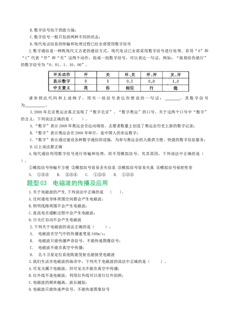 专题21信息、能源与材料（12题型）（练习）（原卷版）_8、物理总复习_2024年中考复习资料_一轮复习_课件+讲义+练习2024年中考物理一轮复习讲练测（全国通用）