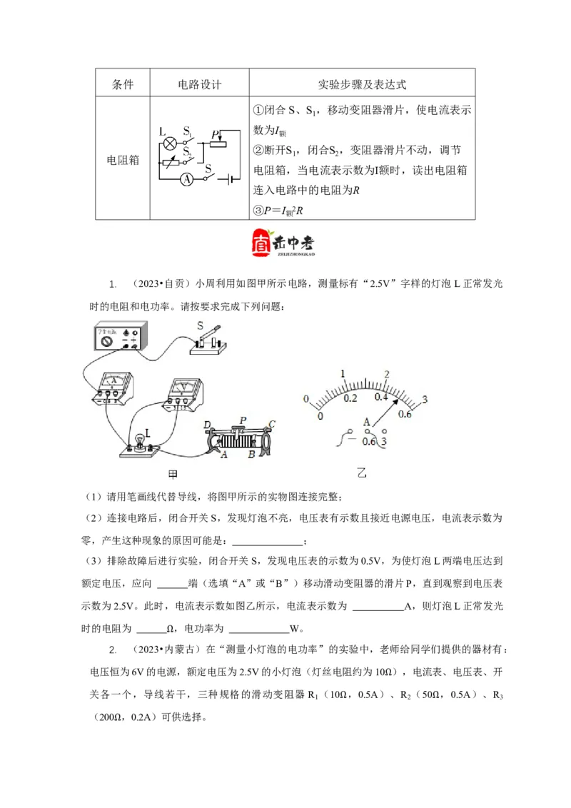 专题18伏安法测电功率其它方法测电功率（原卷版）_8、物理总复习_2024年中考复习资料_二轮复习_2024年中考物理二轮专项复习核心考点讲解与必刷题型汇编
