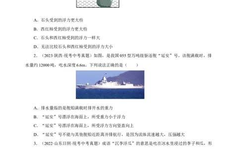 专题10浮力（真题训练）(原卷版）_8、物理总复习_8.中考物理总复习_2024年中考复习资料_一轮复习资料_完2024年中考物理一轮复习课件+练习_配套练习