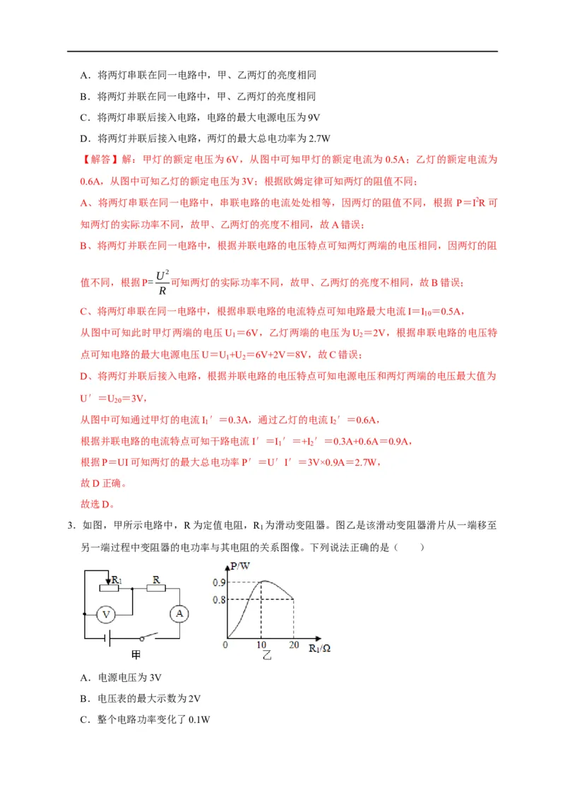 图像题05电功率、焦耳定律（解析版）_8、物理总复习_8.中考物理总复习_2023年中考复习资料_二轮复习_2023年中考物理二轮题型专项复习（全国通用）