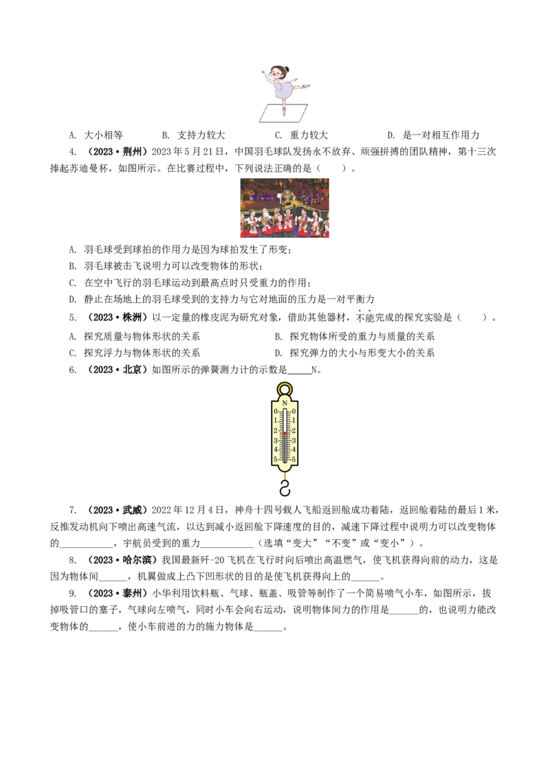 专题08力（8题型）（练习）（原卷版）_8、物理总复习_2024年中考复习资料_一轮复习_课件+讲义+练习2024年中考物理一轮复习讲练测（全国通用）_配套练习（原卷版+解析版）