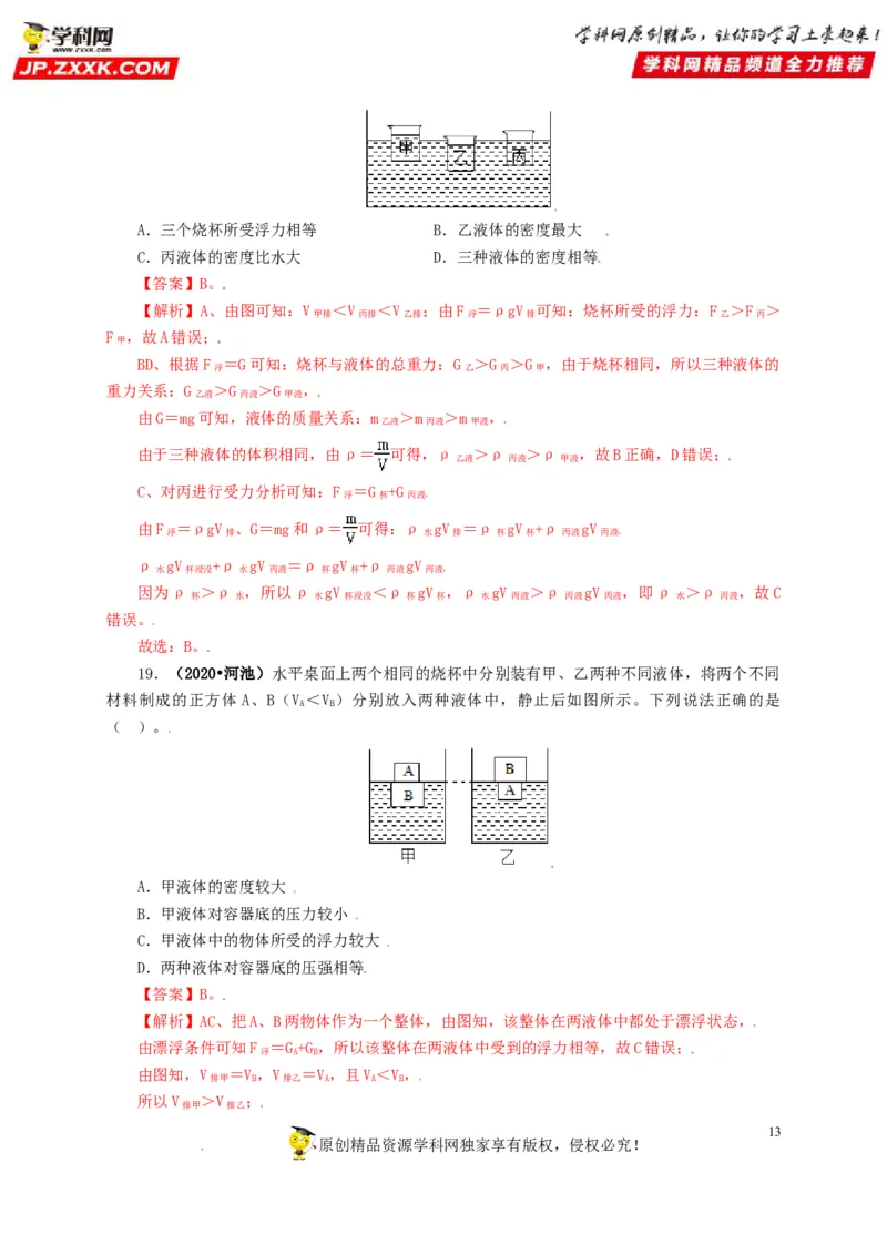 专题09浮力及其应用（解析版）_8、物理总复习_8.中考物理总复习_2022年中考复习资料_三年（2019-2021）中考真题物理分项汇编（全国通用）