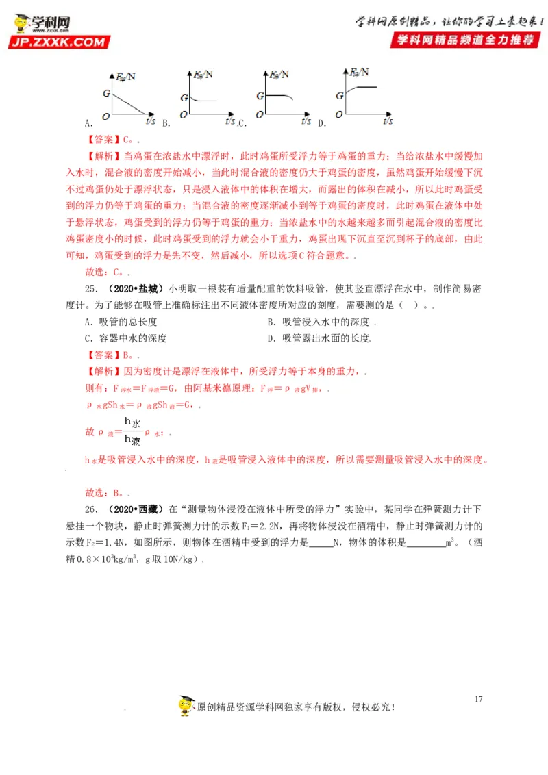 专题09浮力及其应用（解析版）_8、物理总复习_8.中考物理总复习_2022年中考复习资料_三年（2019-2021）中考真题物理分项汇编（全国通用）