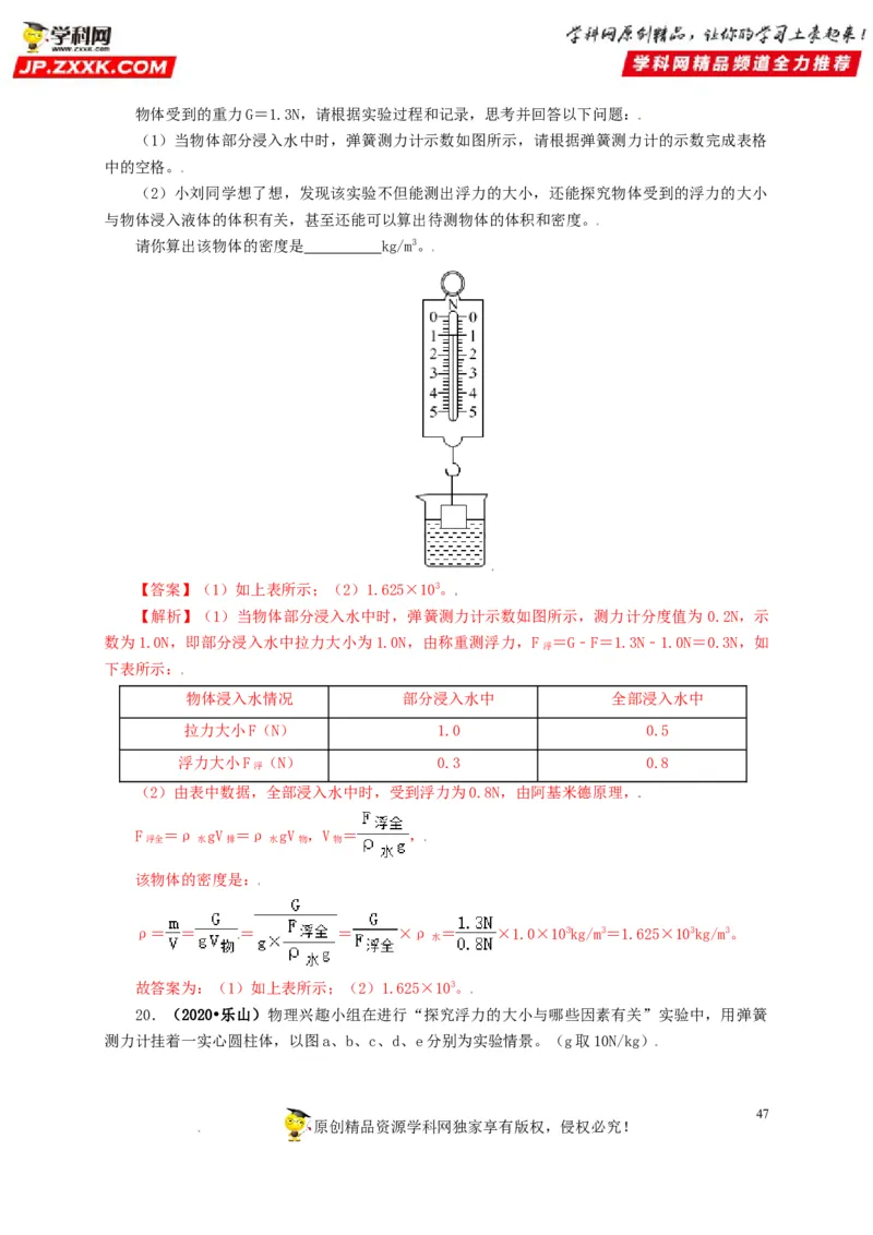 专题09浮力及其应用（解析版）_8、物理总复习_8.中考物理总复习_2022年中考复习资料_三年（2019-2021）中考真题物理分项汇编（全国通用）