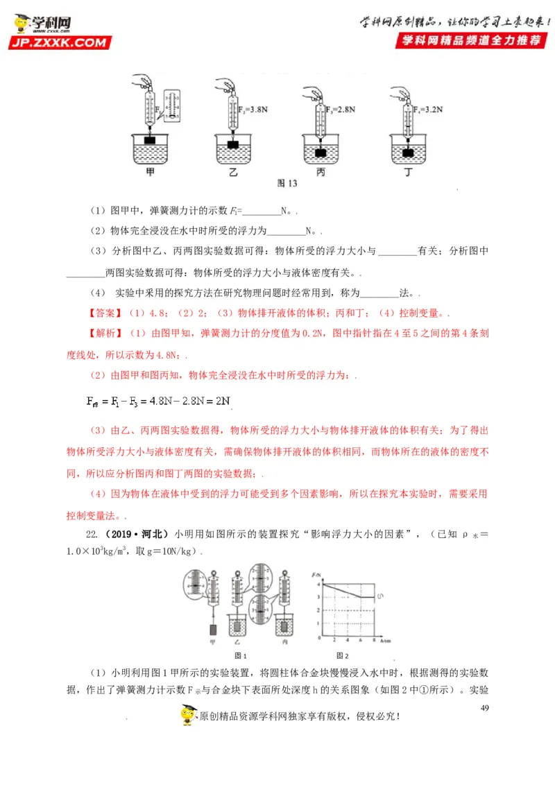 专题09浮力及其应用（解析版）_8、物理总复习_8.中考物理总复习_2022年中考复习资料_三年（2019-2021）中考真题物理分项汇编（全国通用）