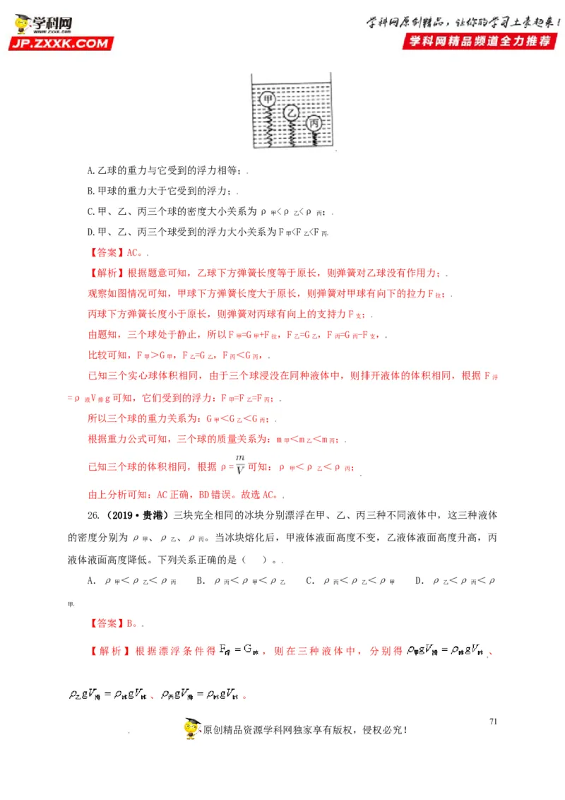 专题09浮力及其应用（解析版）_8、物理总复习_8.中考物理总复习_2022年中考复习资料_三年（2019-2021）中考真题物理分项汇编（全国通用）