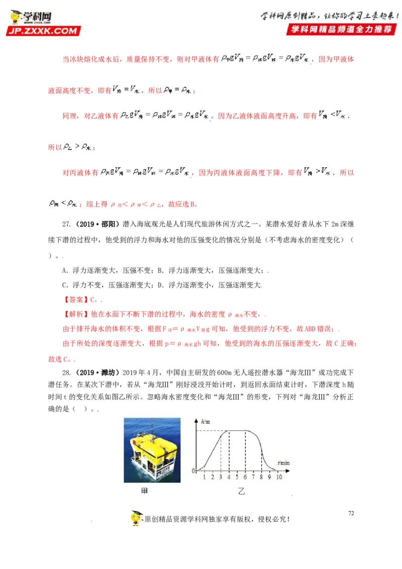 专题09浮力及其应用（解析版）_8、物理总复习_8.中考物理总复习_2022年中考复习资料_三年（2019-2021）中考真题物理分项汇编（全国通用）