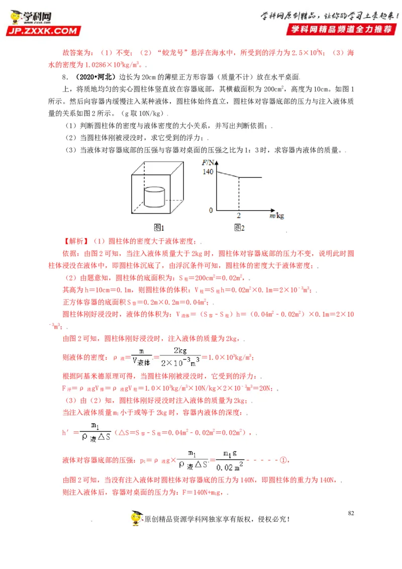 专题09浮力及其应用（解析版）_8、物理总复习_8.中考物理总复习_2022年中考复习资料_三年（2019-2021）中考真题物理分项汇编（全国通用）