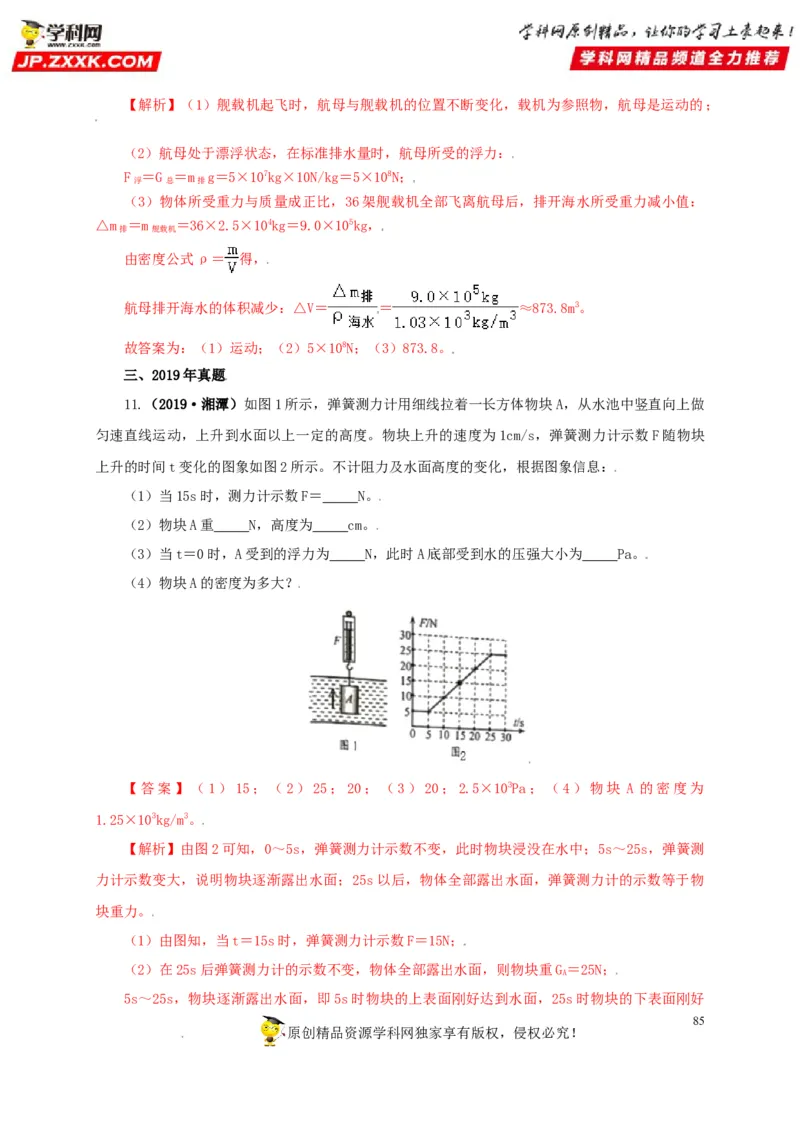 专题09浮力及其应用（解析版）_8、物理总复习_8.中考物理总复习_2022年中考复习资料_三年（2019-2021）中考真题物理分项汇编（全国通用）