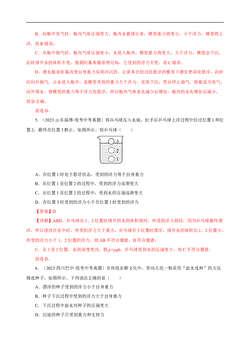 专题10浮力（真题训练）(解析版）_8、物理总复习_8.中考物理总复习_2024年中考复习资料_一轮复习资料_完2024年中考物理一轮复习课件+练习_配套练习_教师版（含答案解析）