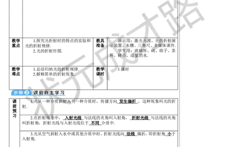 第4节光的折射_初物_八年级上下册+九年级全一册物理_八年级物理上册_全套教学资源_课件教案3_教案_第四章光现象