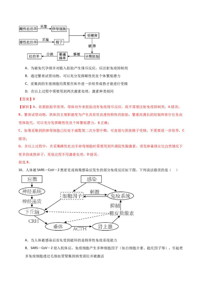 黄金卷04（解析版）-赢在高考&middot;黄金8卷备战2024年高考生物模拟卷（浙江专用）_2024年新高考资料_4.2024高考模拟预测试卷