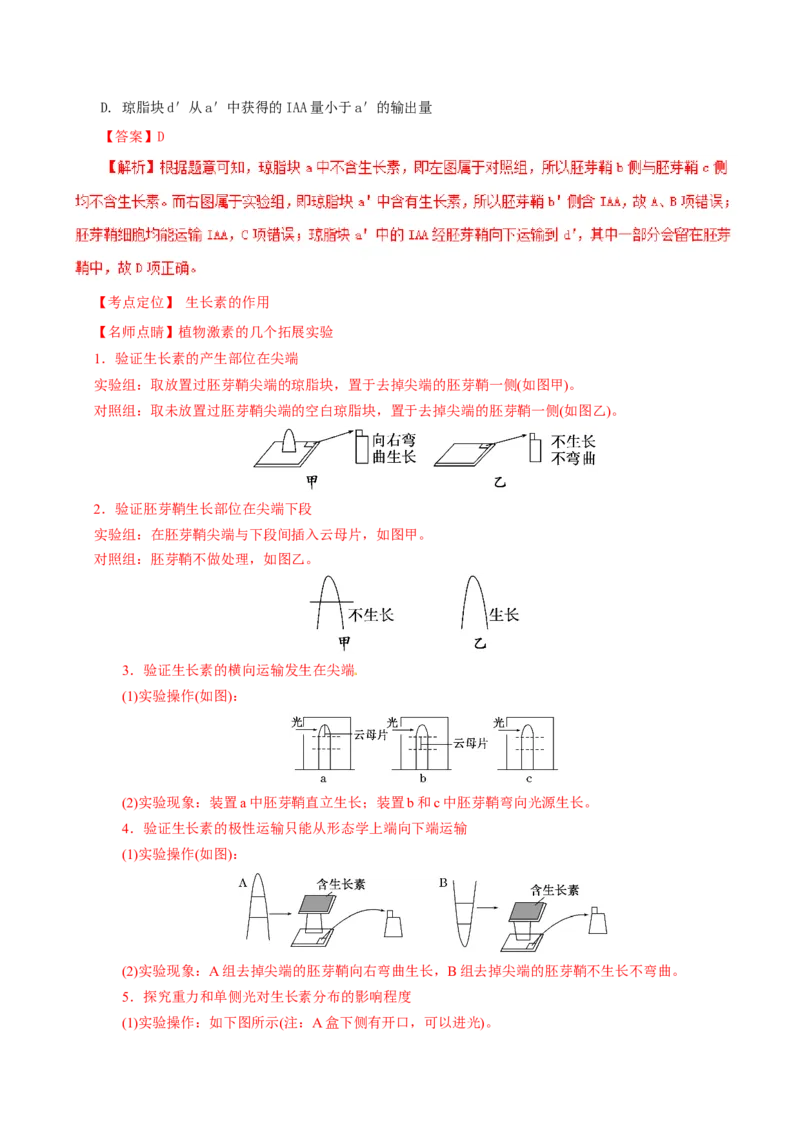 专题10植物的激素调节-备战2019年高考生物之纠错笔记系列（解析版）_新高考复习资料_2022年新高考复习资料_2022年一轮复习最新版_1.2022年高考生物一轮复习全国通用版