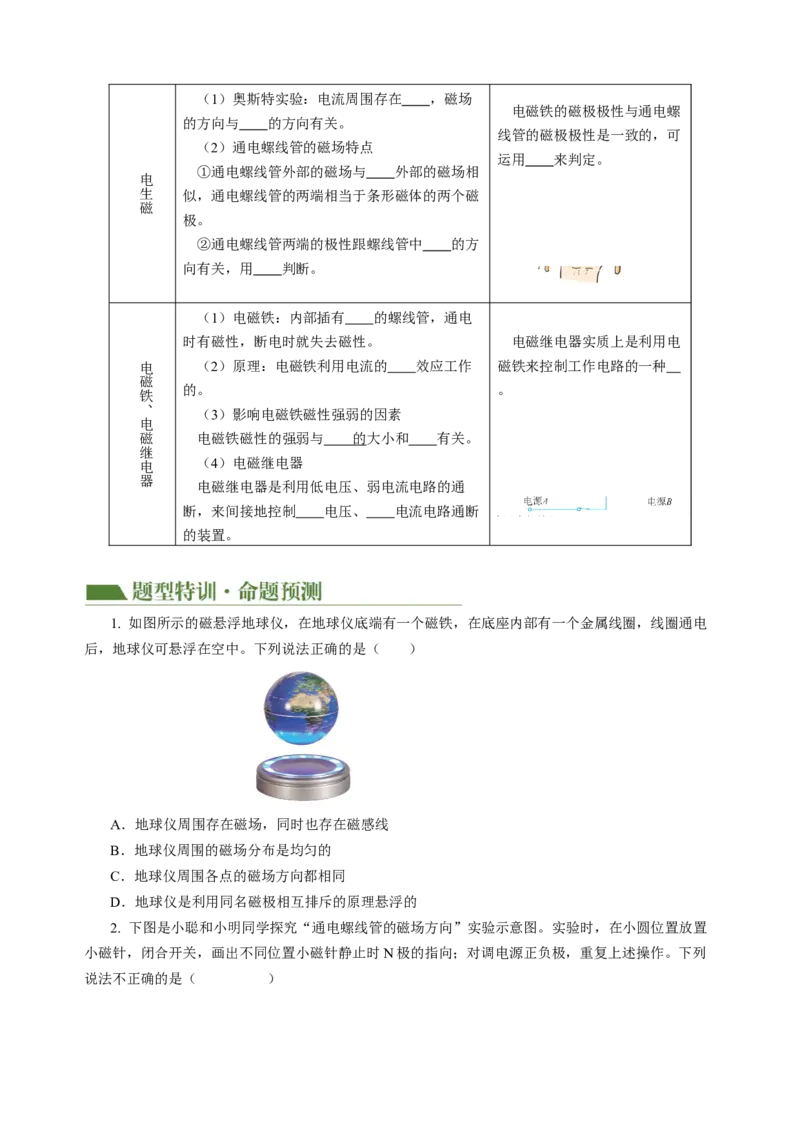 专题12电与磁（讲练）原卷版_8、物理总复习_8.中考物理总复习_2024年中考复习资料_二轮复习资料_完2024年中考物理二轮复习课件+讲义+练习（全国通用）_模块三（电磁学）