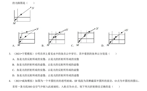 专题07光的折射特点及现象分析（原卷版）-2022年中考物理二轮专项复习核心考点讲解与必刷题型汇编（全国通用）_8、物理总复习_8.中考物理总复习_2022年中考复习资料