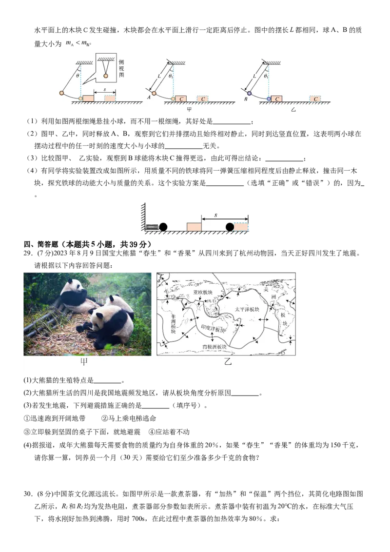 科学（浙江卷）-（考试版A4）_8、物理总复习_2024中考模拟题物理_押题预测_2024年中考押题预测卷01（浙江卷）-科学（含考试版、全解全析、参考答案、答题卡）