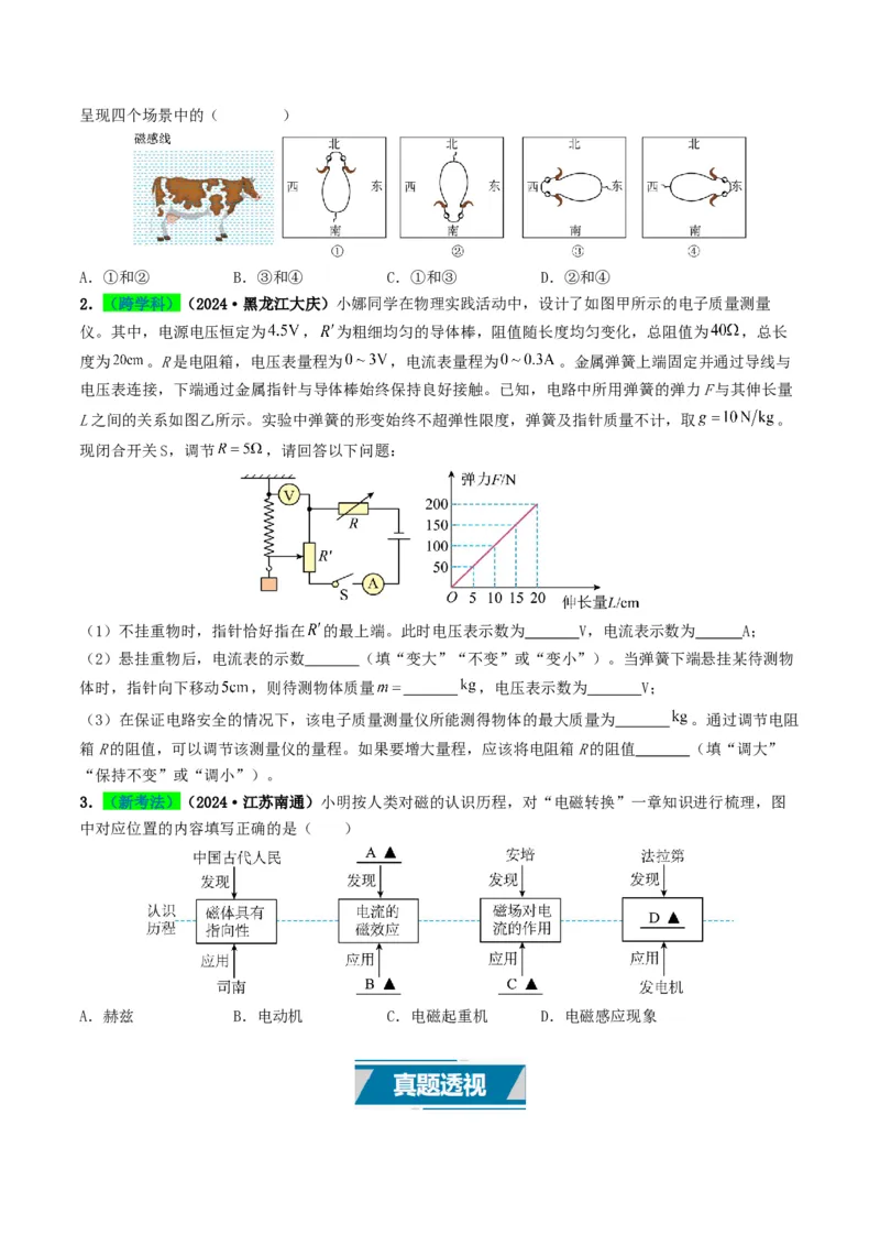 专题17电与磁（考情聚焦+中考新考法+真题透视5大考向+新题特训）（原卷版）_8、物理总复习_2025年中考复习资料_备战2025年中考物理真题题源讲义（全国通用）