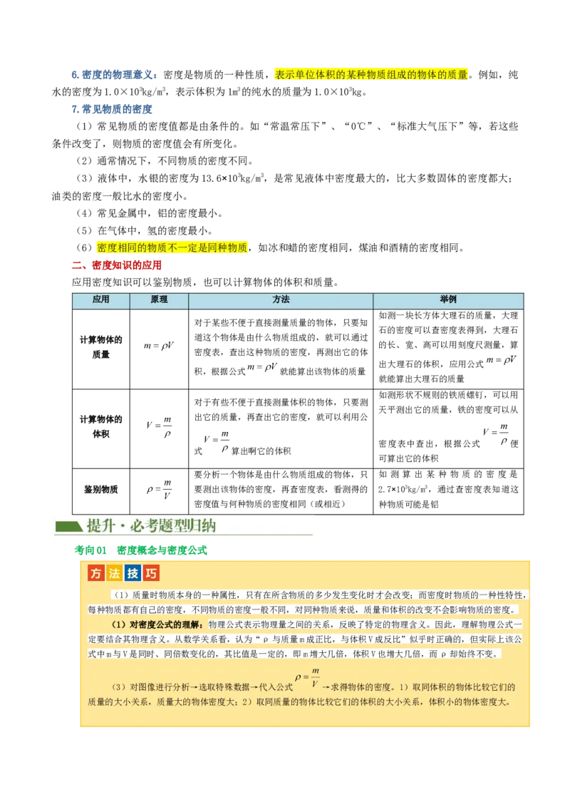 专题07质量和密度（讲义）（解析版）_8、物理总复习_8.中考物理总复习_2024年中考复习资料_一轮复习资料_完2024年中考物理一轮复习课件+讲义+练习（全国通用）