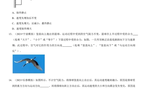 专题13力与运动的关系（原卷版）-2022年中考物理二轮专项复习核心考点突破与必刷题型汇编（全国通用）_8、物理总复习_8.中考物理总复习_2022年中考复习资料